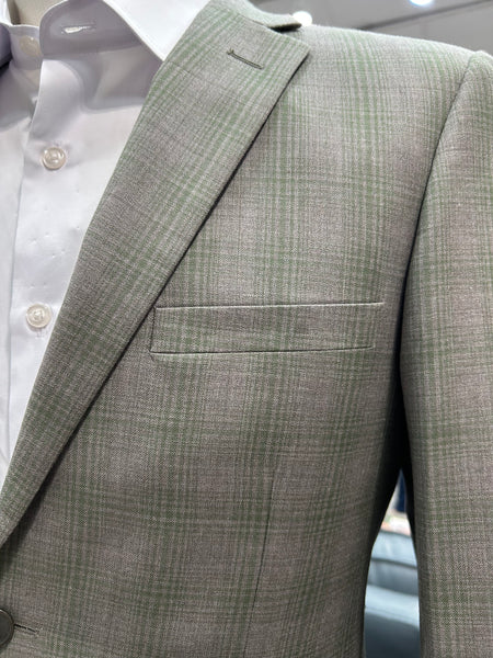 Pronto Moda Dusty Sage Plaid 2-Piece Wool Suit Regular Fit