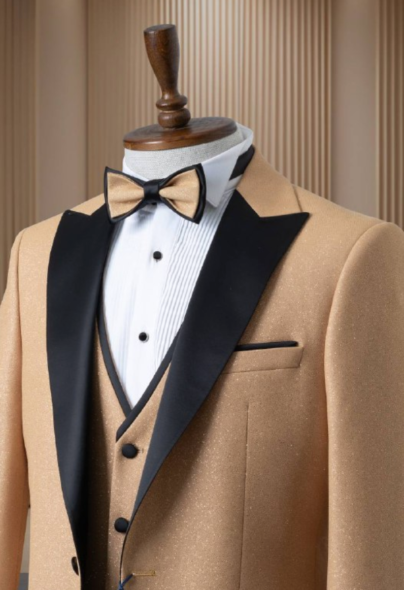 Gold Glitter Tuxedo 4 Pcs Ultra Slim Suit Exchange