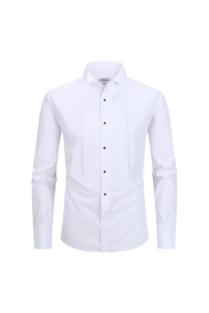 JOFELLI Tuxedo Wing Collar Shirt Formal Dress Shirt Pleated Long Sleev – Suit Exchange