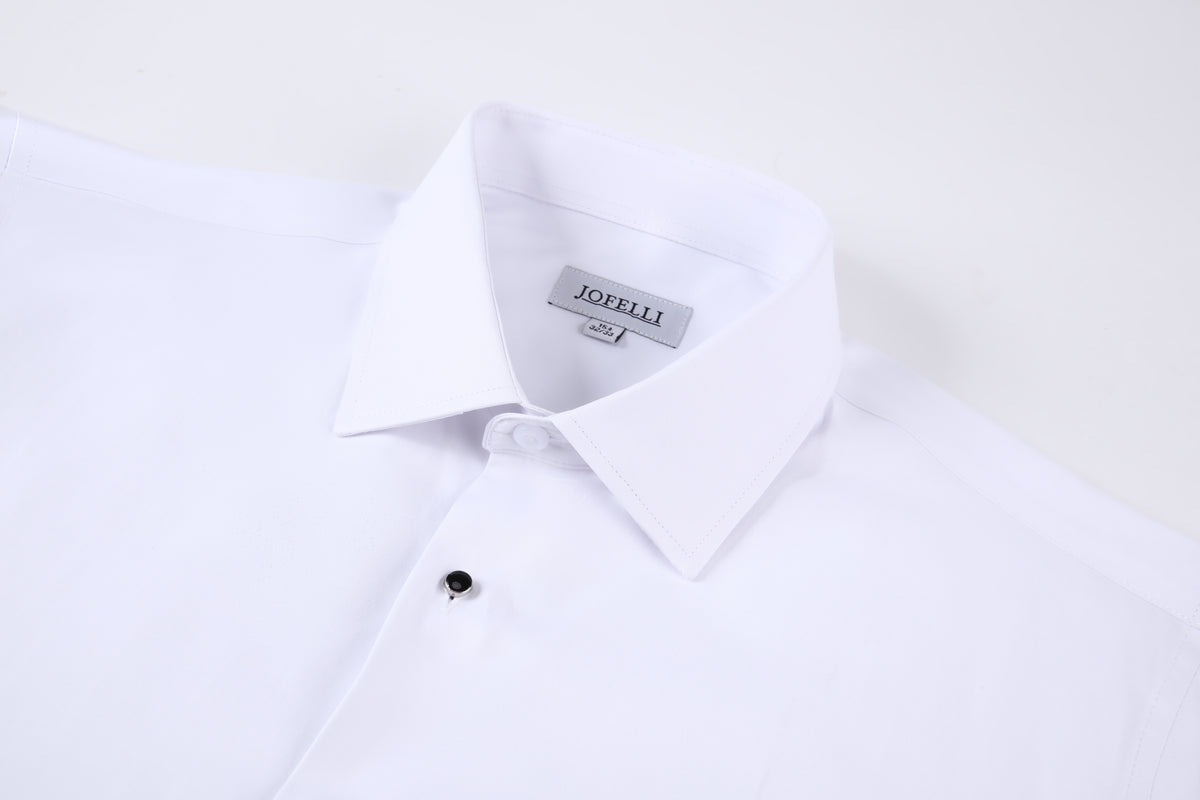 JOFELLI Men's Dress Shirt Convertible Tuxedo and Regular Stud,Cufflinks and Black Bowtie Included Non See Through