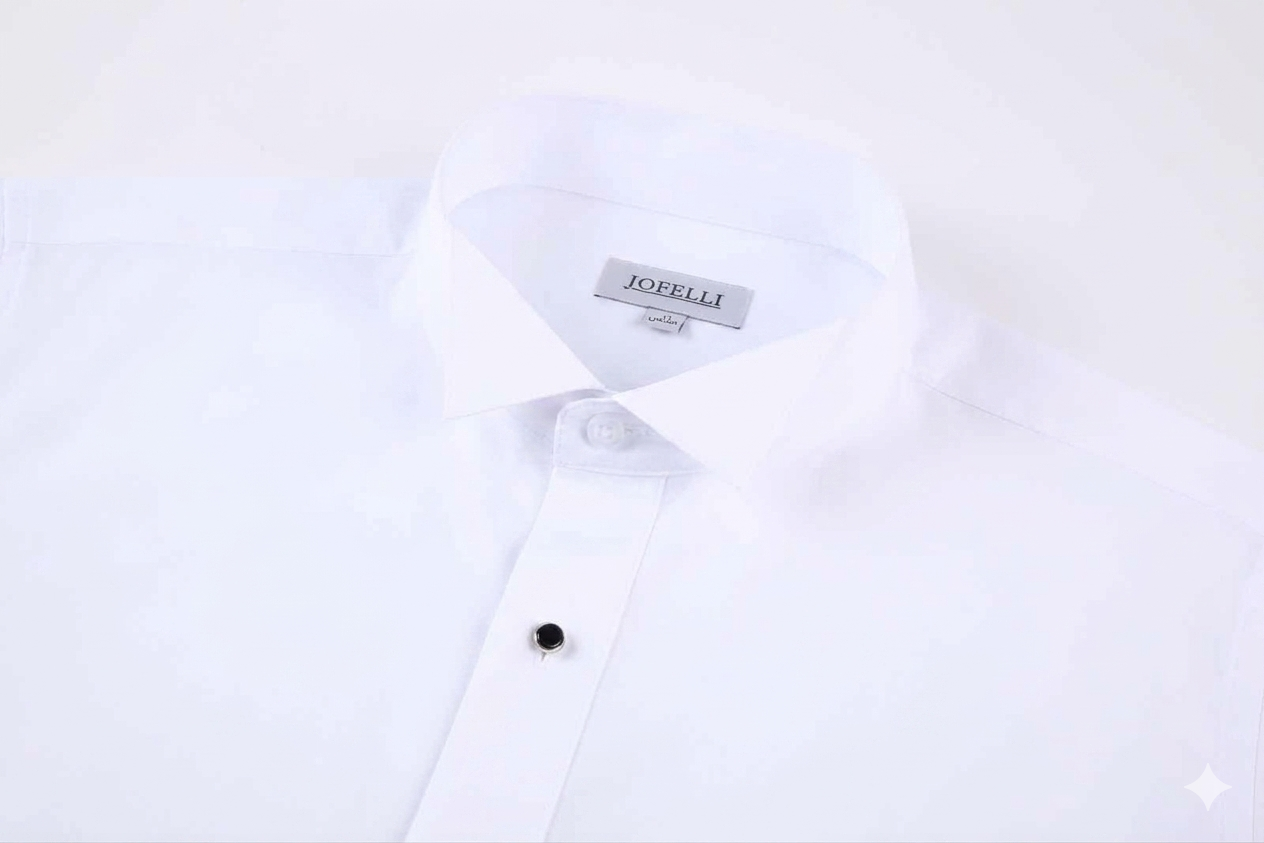 JOFELLI Men's Dress Shirt Convertible Tuxedo and Regular Stud,Cufflinks and Black Bowtie Included Non See Through