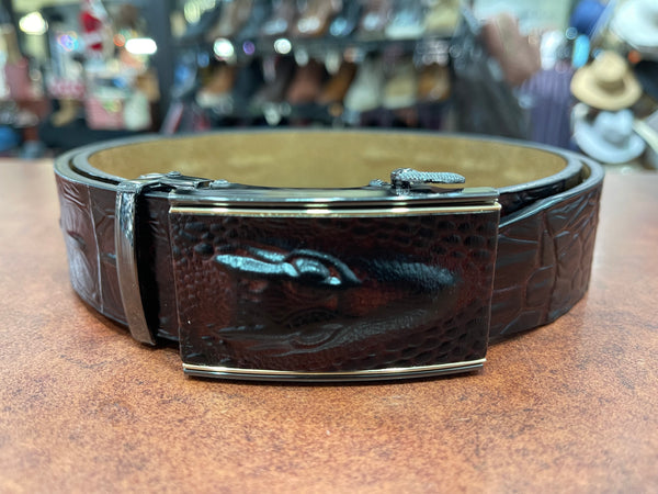 MJOFFEE Embossed Leather Crocodile Trim-to-Fit Belt